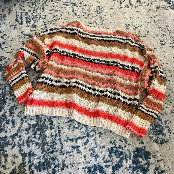 Billabong Easy Going Sweater Samba Pullover Stripe Cream Brown Pink Large - Picture 1 of 9